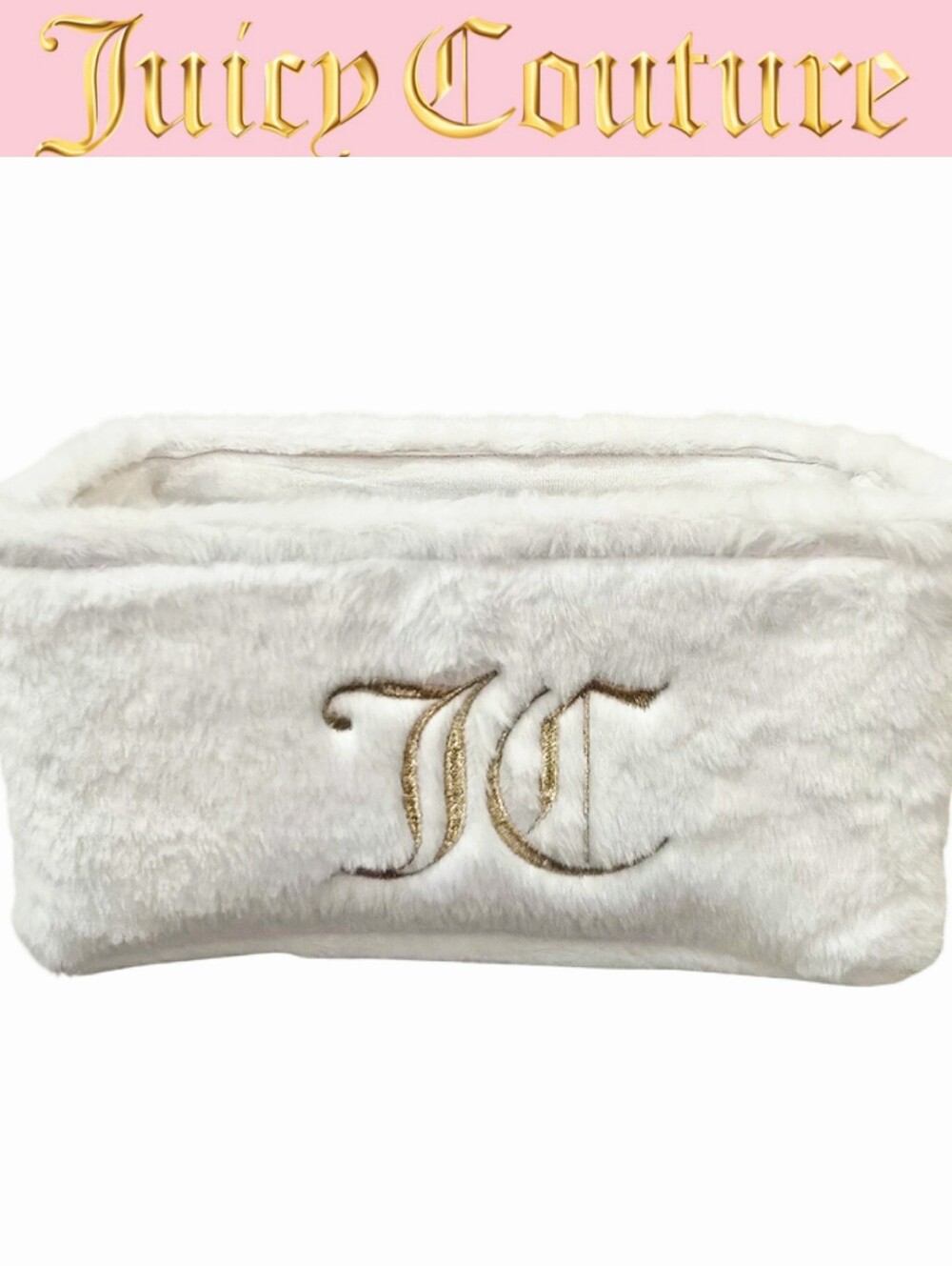 Juicy Couture Home JC Gold Embrodried Logo Faux Fur Decorative Storage Basket